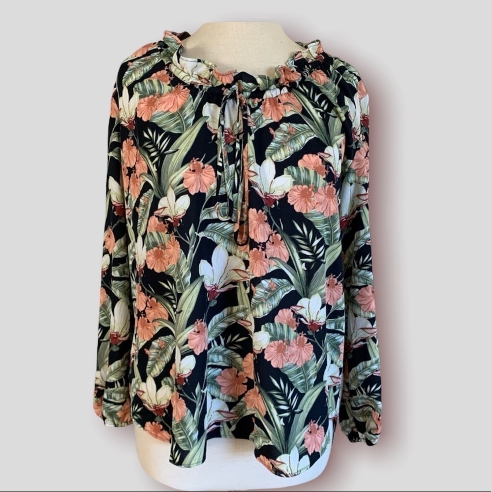 ANN TAYLOR Medium multicolored floral tunic blouse shirt